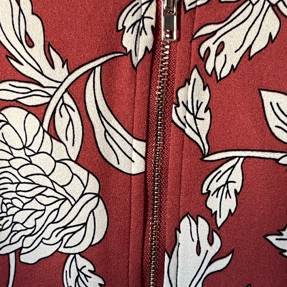 Melloday Romantic Botanical Blouse | Rust Red Floral Short Sleeve Top | L - Picture 4 of 4